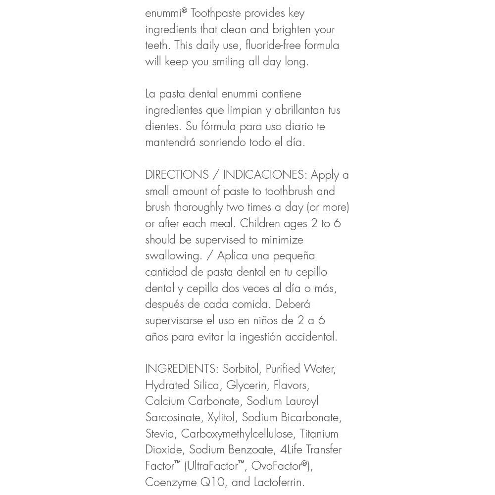enummi Pasta dental sin fluoruro con Transfer Factor 4Life Espanol
